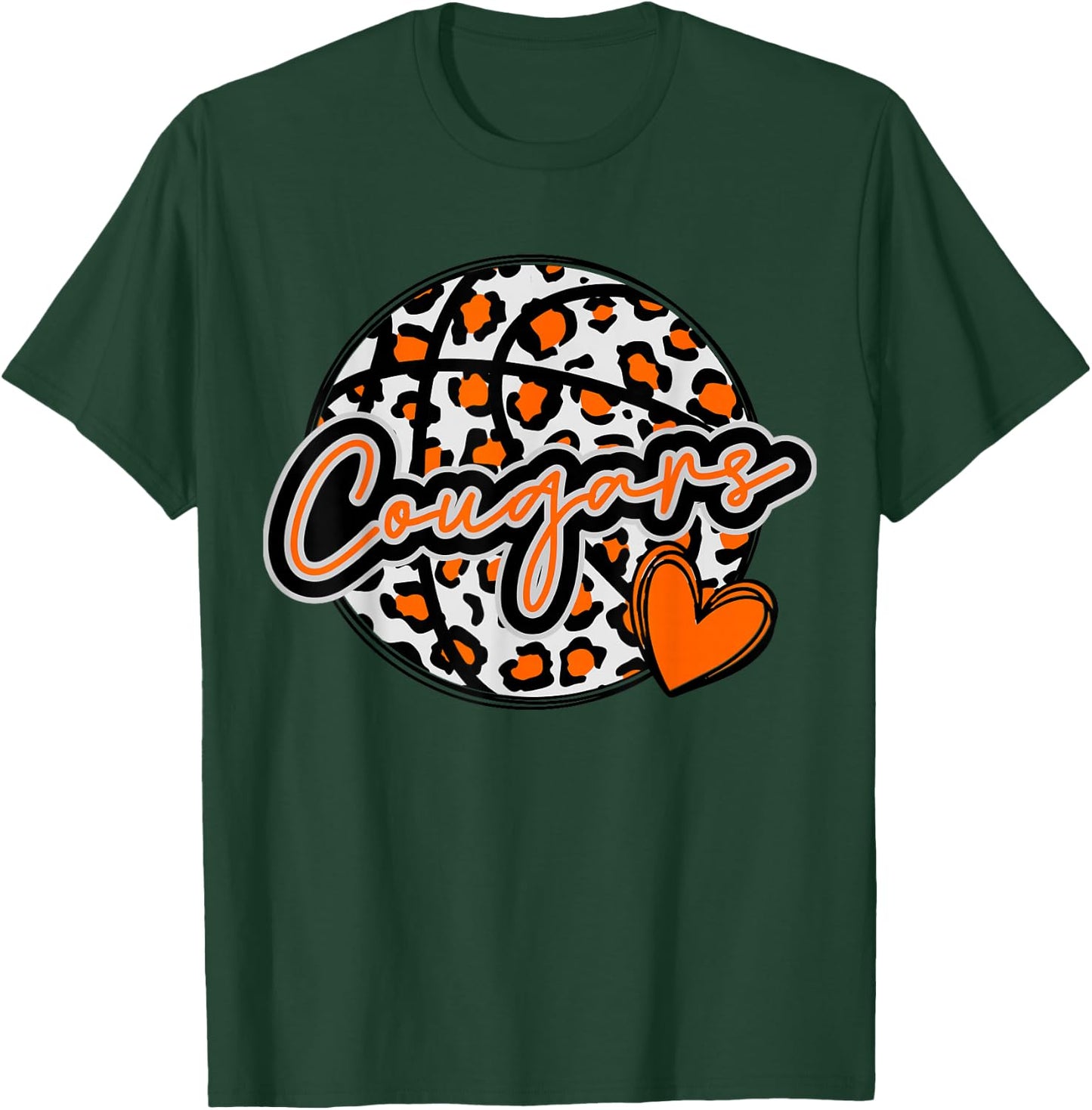 Leopard Cheetah Basketball COUGARS Orange Spirit Game T-Shirt - T-Shirt | Forest