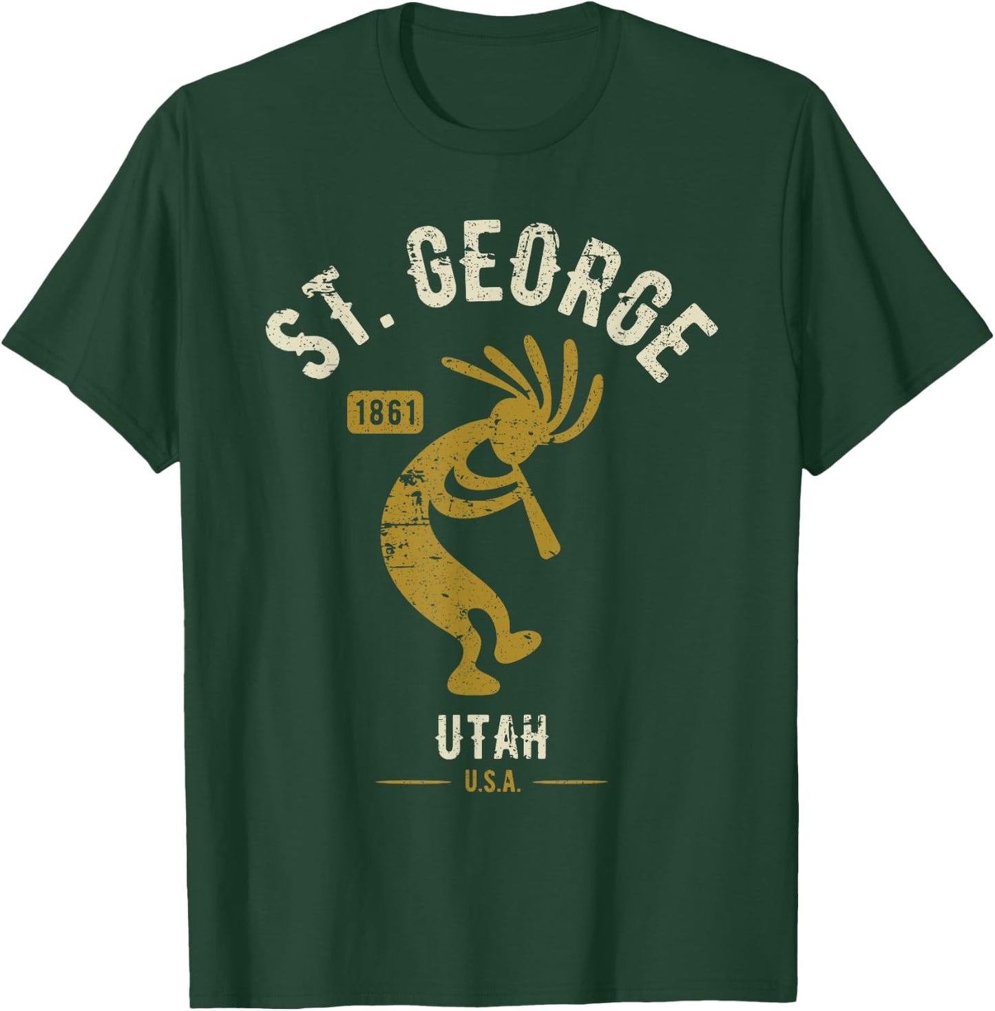 St George Utah USA Dancing Kokopelli Distressed Design T-Shirt - T-Shirt | Forest
