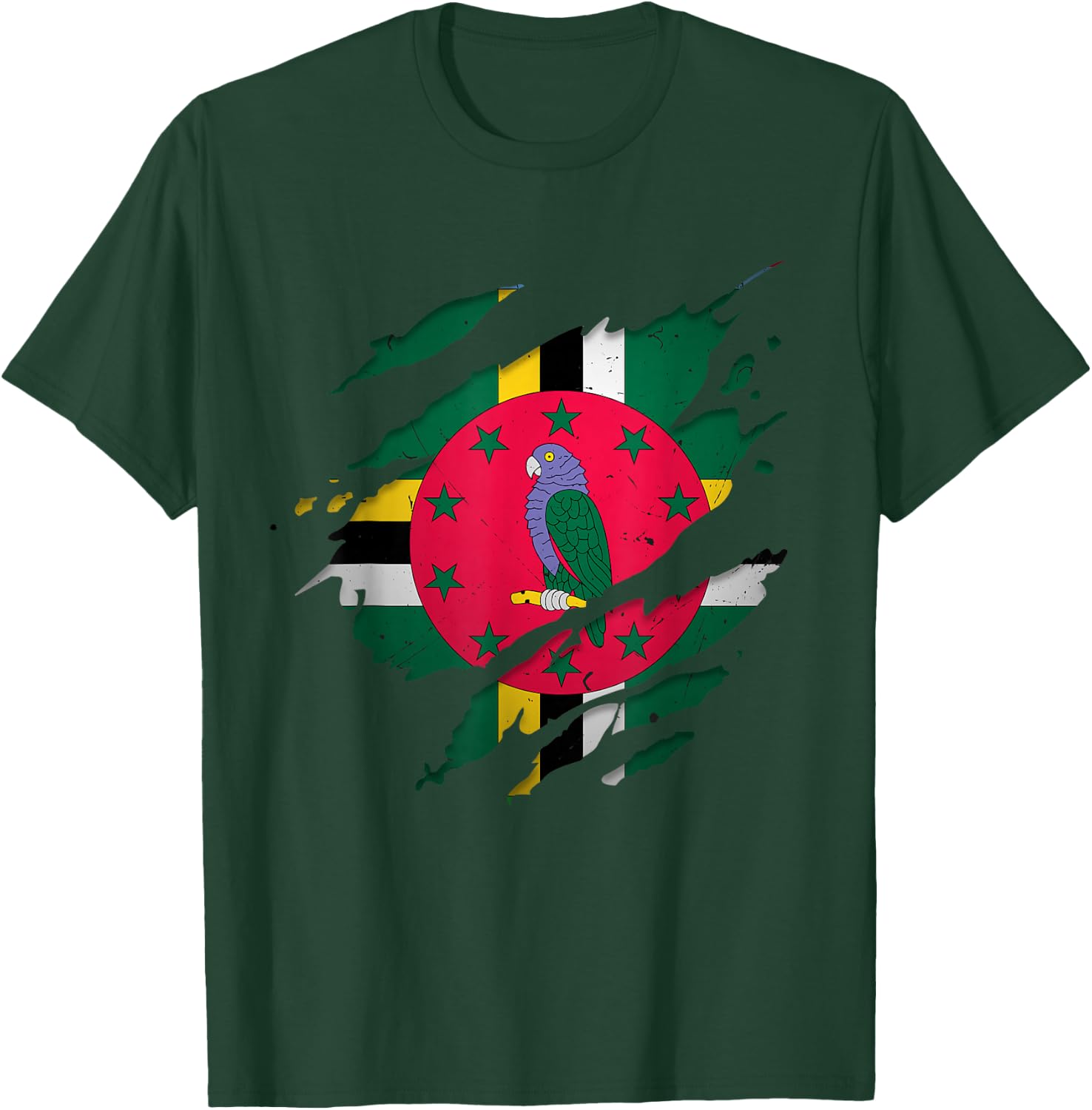 Proud Dominican Shirts | Torn Ripped Dominica Flag T-Shirt - T-Shirt | Forest