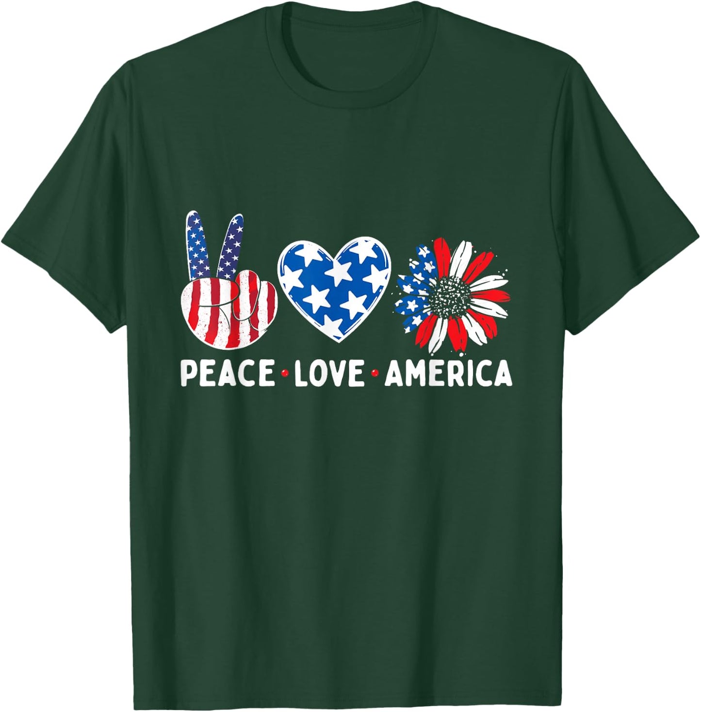 Peace Love America USA American Flag Patriotic 4th of July T-Shirt - T-Shirt | Forest