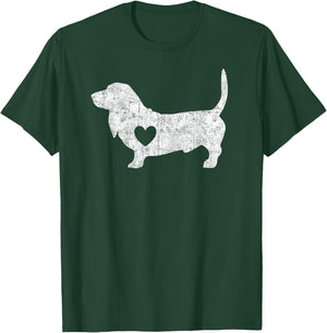Vintage Basset Hound Heart Silhouette Dog Puppy T-Shirt - T-Shirt | Forest