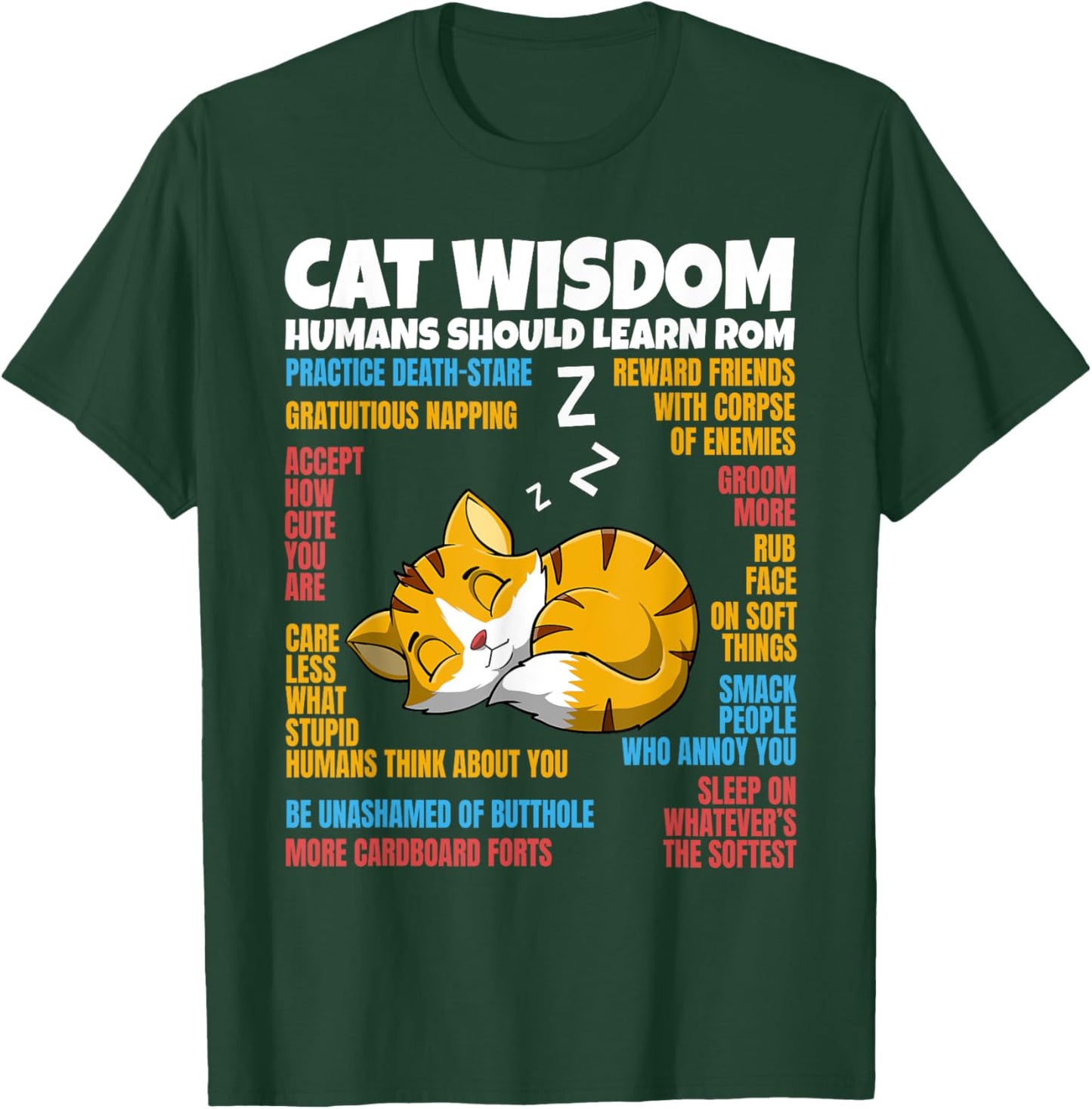 Sleeping Cat Kitten Cute Wisdom Animal Lover Pet Owner T-Shirt - T-Shirt | Forest