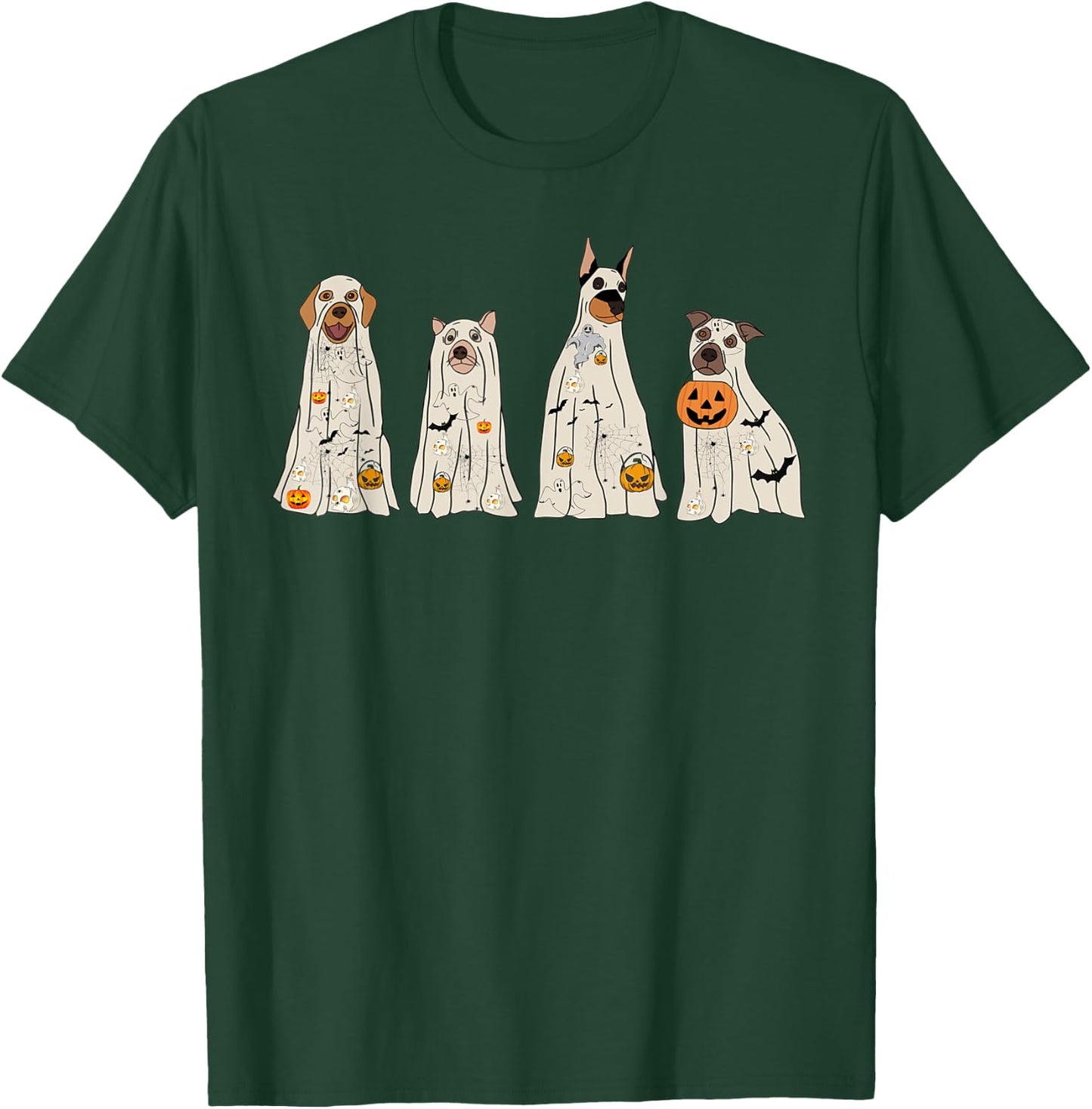 Halloween Ghost Dogs, Dog Treat Or Treating Pumpkin Funny T-Shirt - T-Shirt | Forest