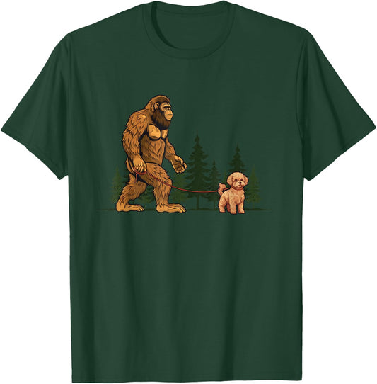Funny Maltipoo Bigfoot Dog Walking Dog Mom Dad Kids T-Shirt - T-Shirt | Forest