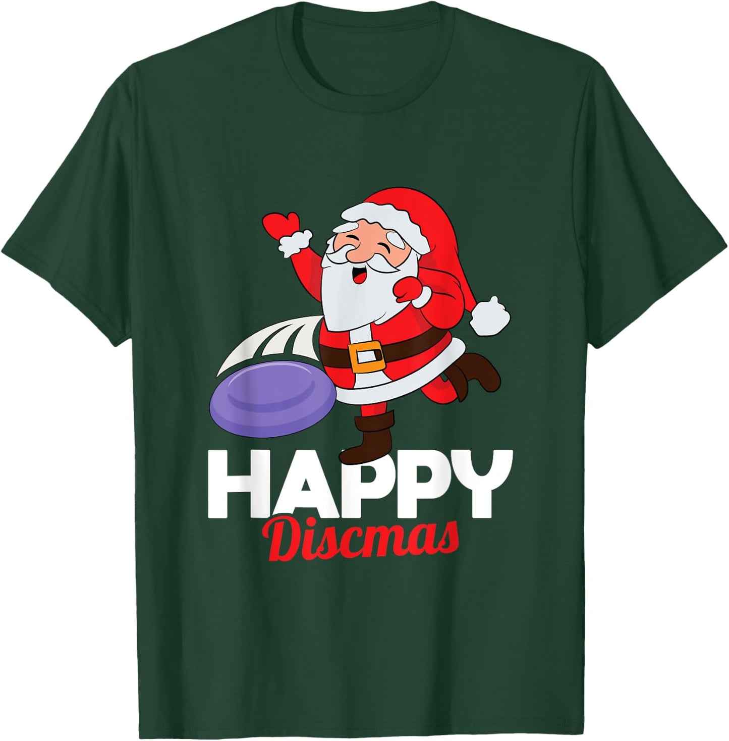 Happy Discmas Ultimate Frisbee Santa Christmas Disc Golf T-Shirt - T-Shirt | Forest