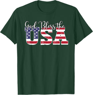 God Bless The USA US Flag Patriotic 4th of July America T-Shirt - T-Shirt | Forest