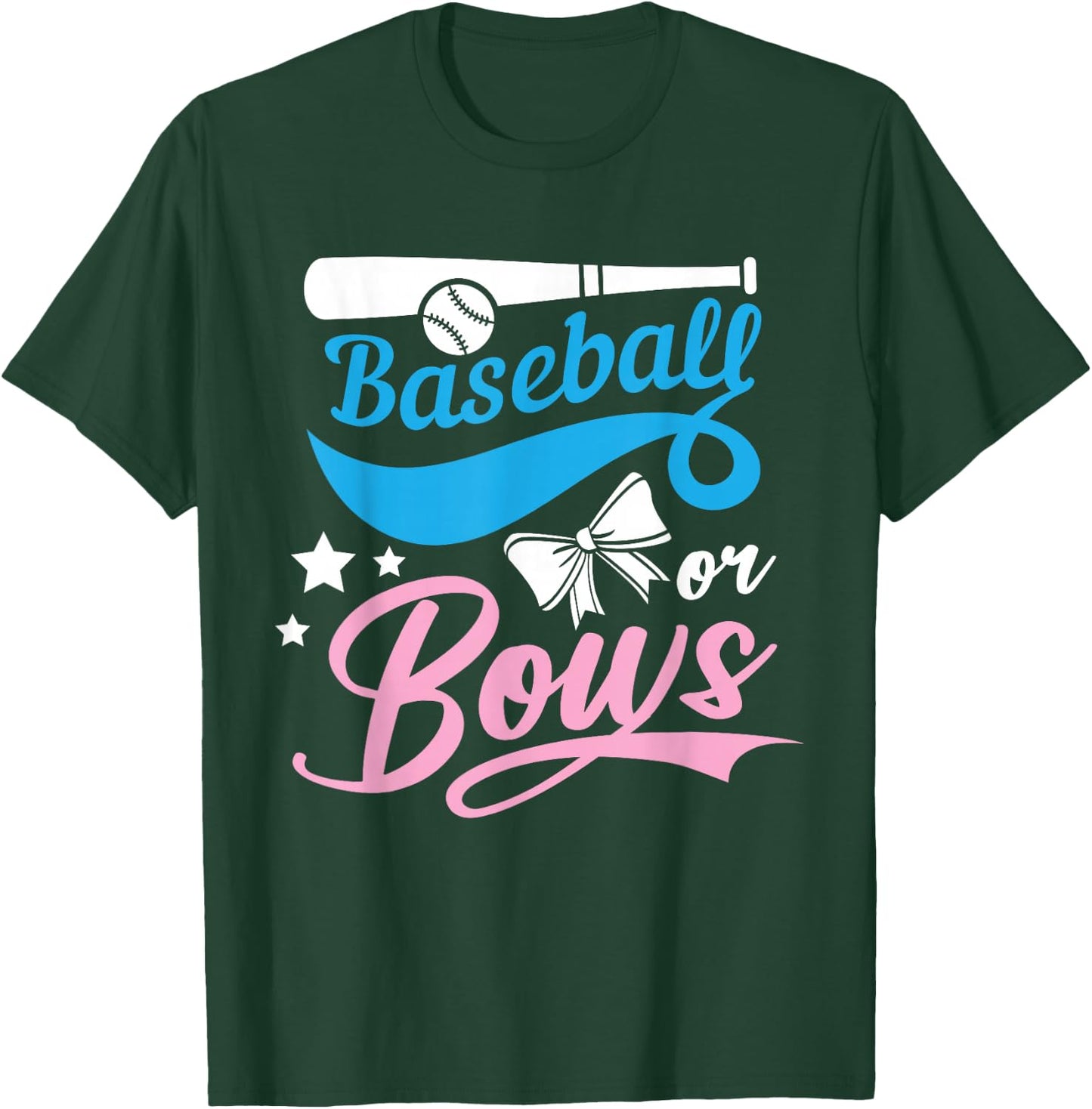 Baseball Or Bows Cute Girl Boy Gender Reveal Announcement T-Shirt - T-Shirt | Forest