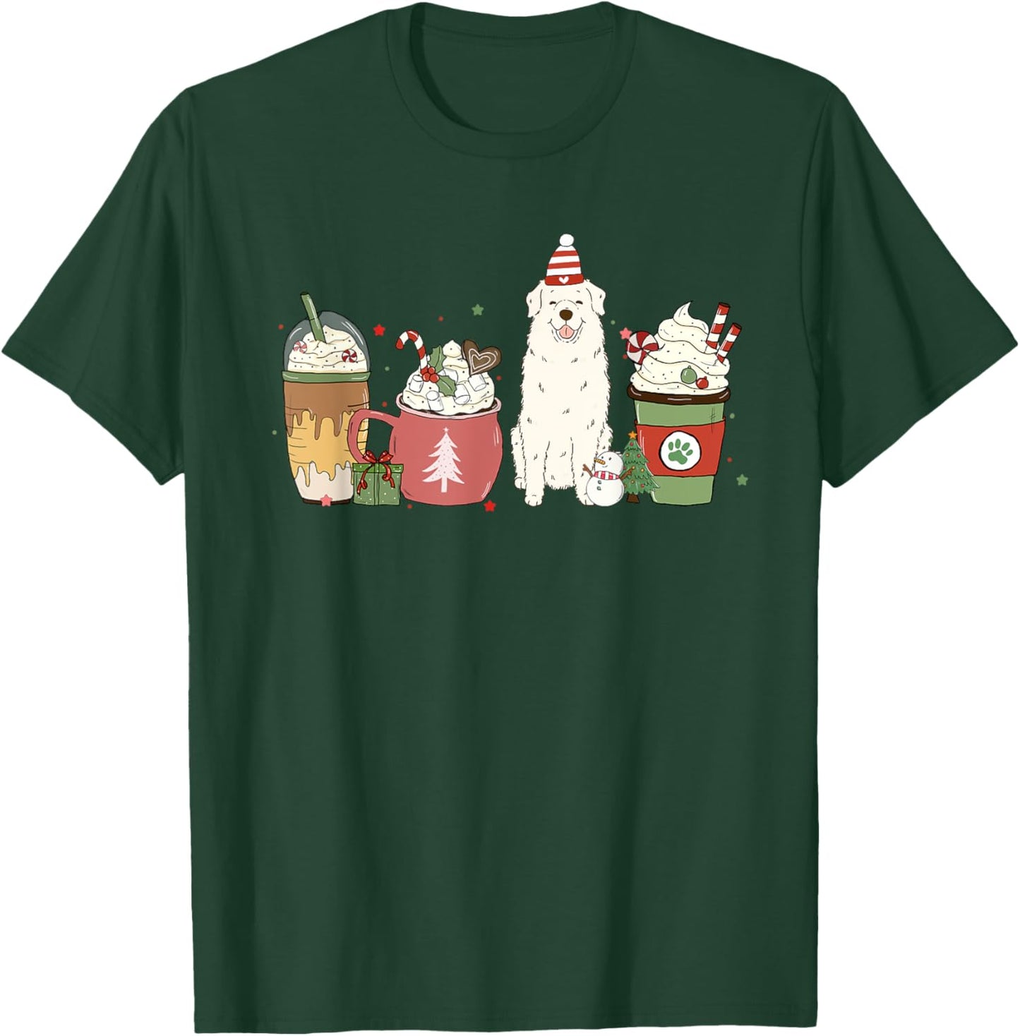 Great Pyrenees Coffee Latte Winter Christmas Dog Mom Holiday T-Shirt - T-Shirt | Forest