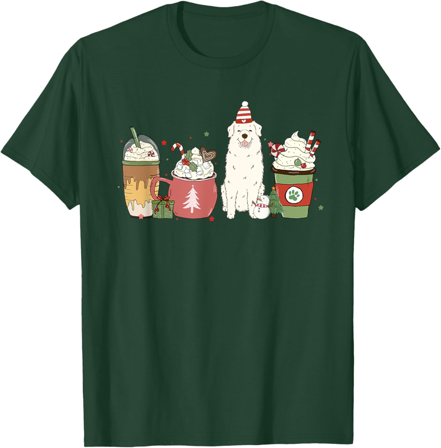 Great Pyrenees Coffee Latte Winter Christmas Dog Mom Holiday T-Shirt - T-Shirt | Forest