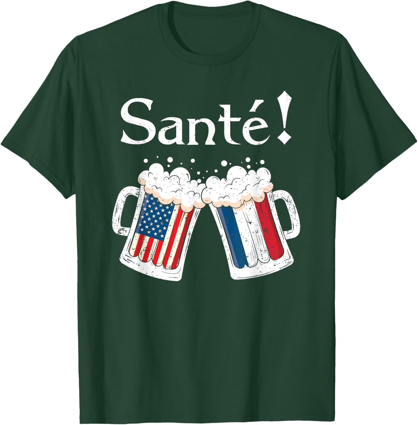 Santé Shirt Men Women French American Flag Beer Mug Cheers T-Shirt - T-Shirt | Forest