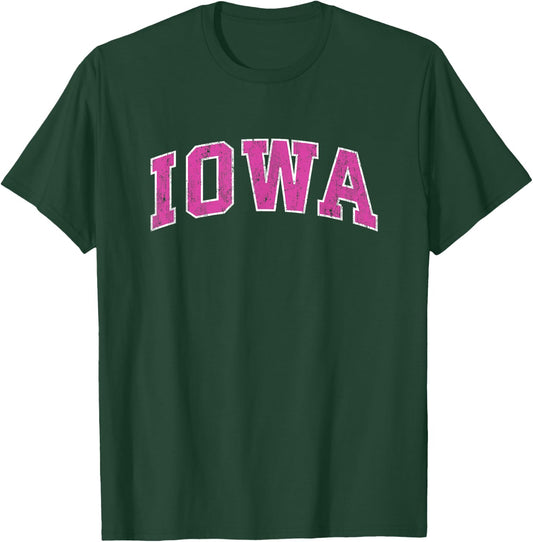 Iowa IA Vintage Sports Design Pink Design T-Shirt - T-Shirt | Forest