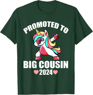 Dabbing Unicorn Shirts For Kids, Promoted To Big Cousin 2024 T-Shirt - T-Shirt | Forest