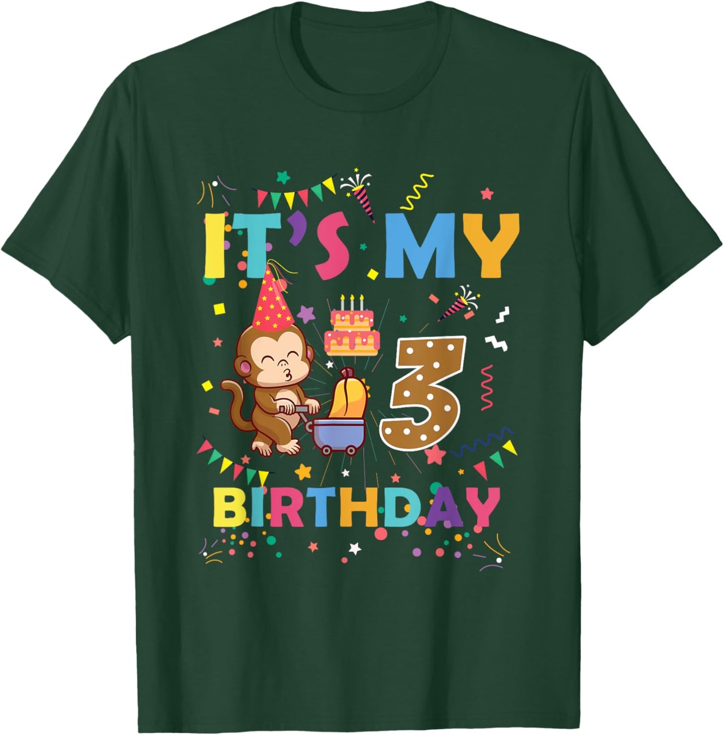 It's My 3rd Birthday Monkey 3 Year Old Boys Girls Kids T-Shirt - T-Shirt | Forest