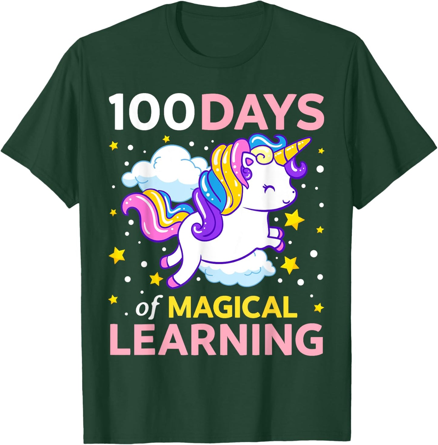 100th Day of School Unicorn Girls 100 Days of Kindergarten T-Shirt - T-Shirt | Forest