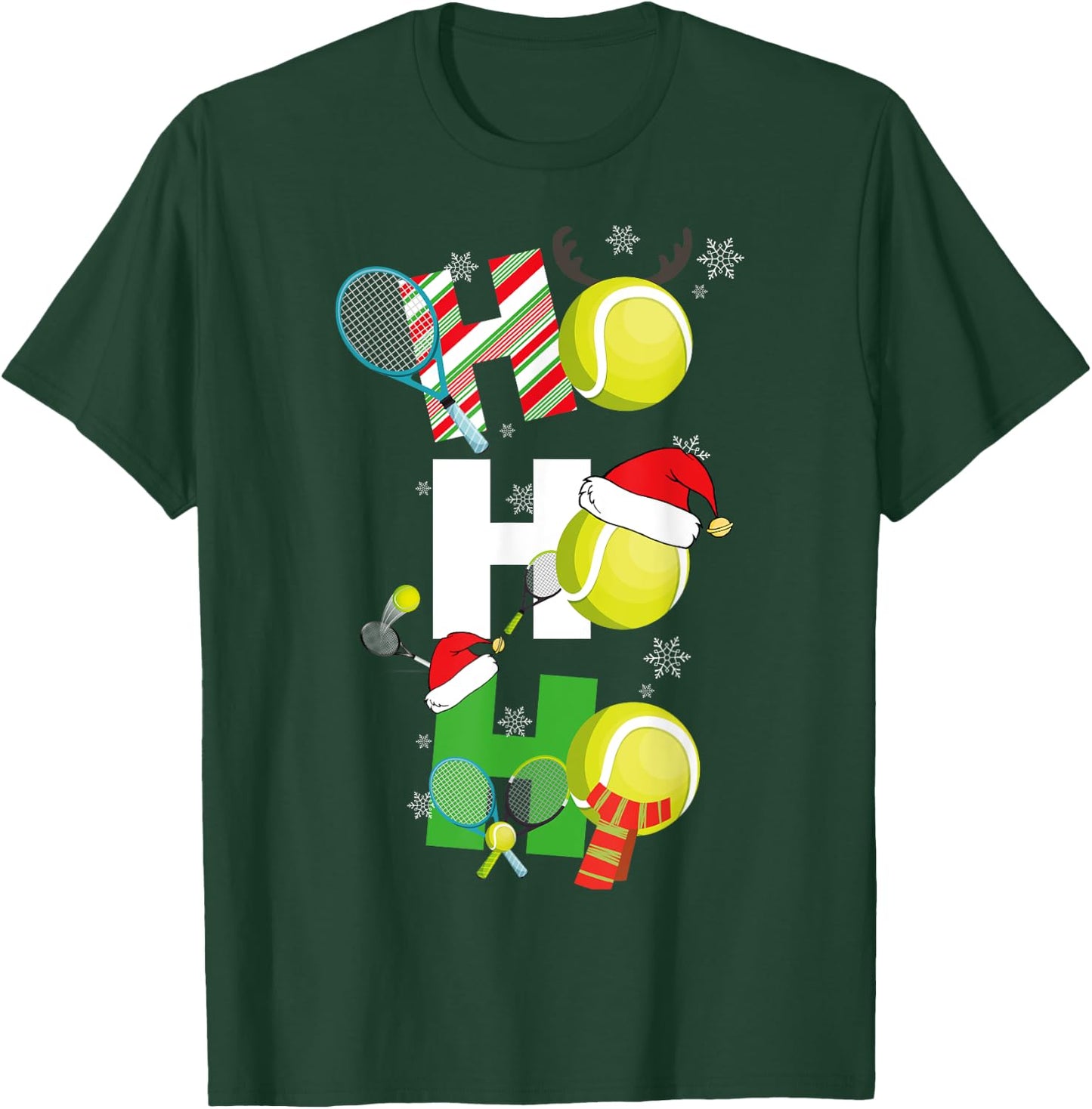Funny Christmas Tennis Pajamas Player Matching Racket Xmas T-Shirt - T-Shirt | Forest