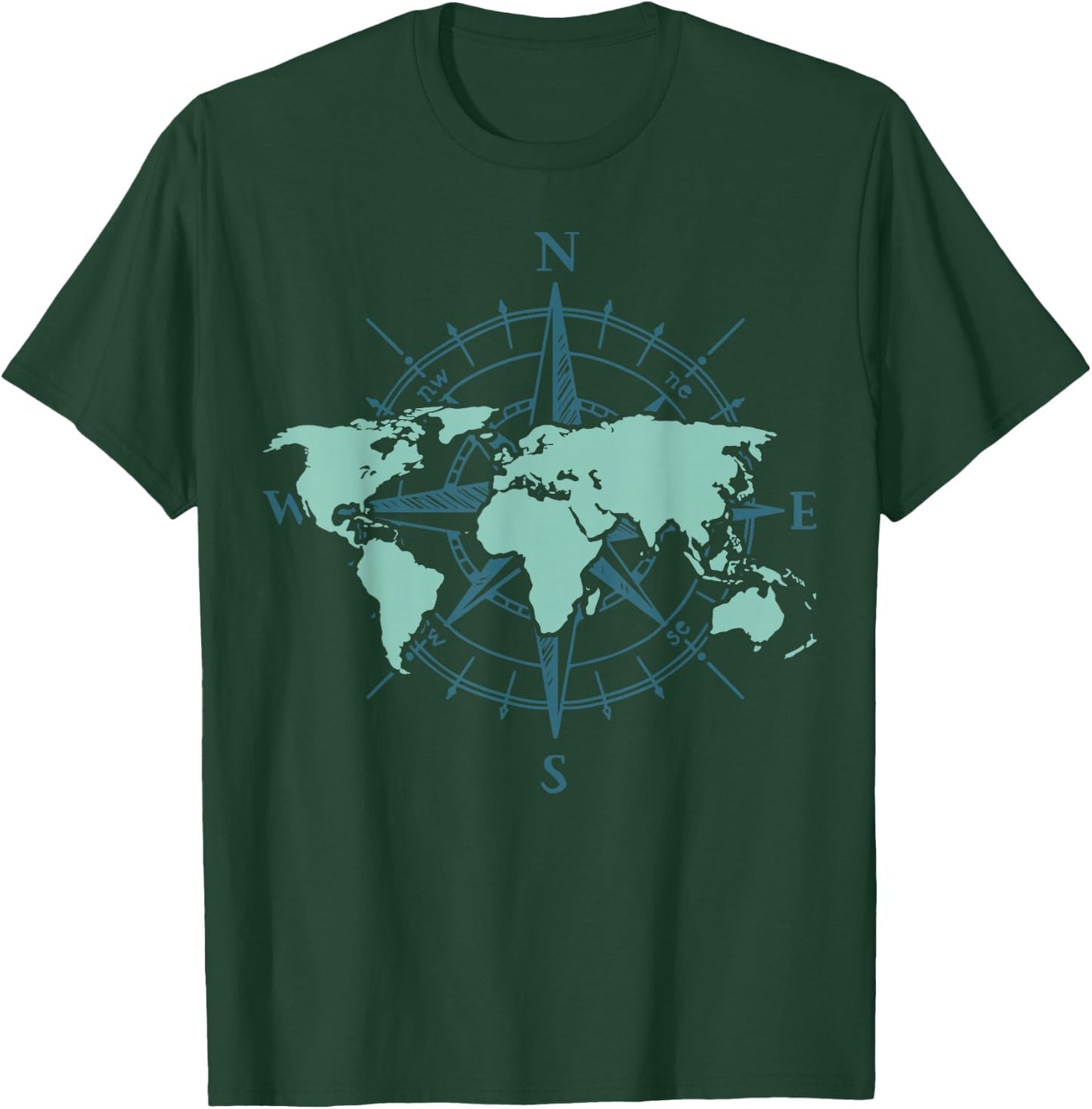 Cartography Traveler Travelling Compass World Map Small T-Shirt - T-Shirt | Forest