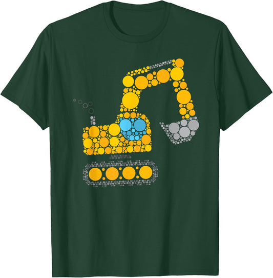 Boys Dot Day 2023 Excavator Construction Digger Polka Dot T-Shirt - T-Shirt | Forest