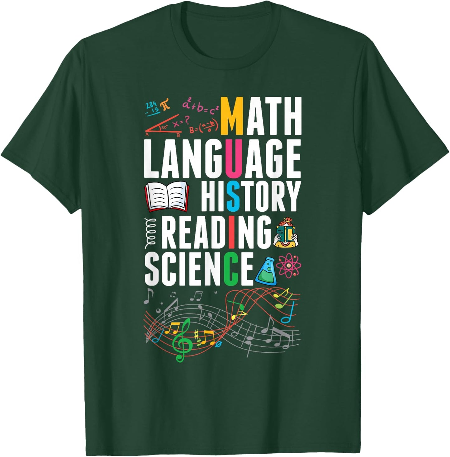 Music Teacher Music Math Language History Reading Science T-Shirt - T-Shirt | Forest
