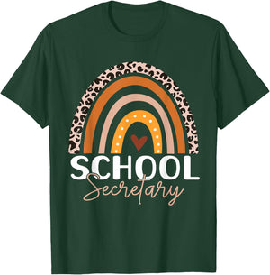 School Secretary Leopard Rainbow Cute School Secretary T-Shirt - T-Shirt | Forest