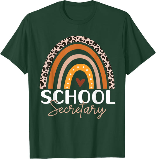 School Secretary Leopard Rainbow Cute School Secretary T-Shirt - T-Shirt | Forest