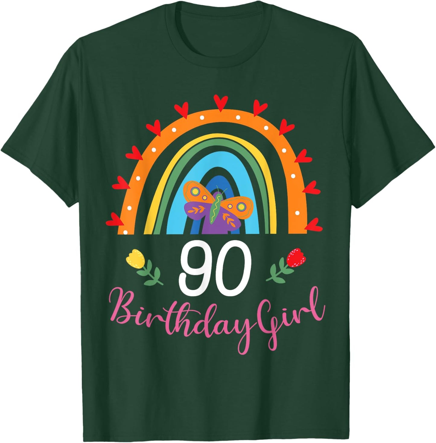 Cute Rainbow 90 Year Old Birthday Girl 90th B-Day Family T-Shirt - T-Shirt | Forest