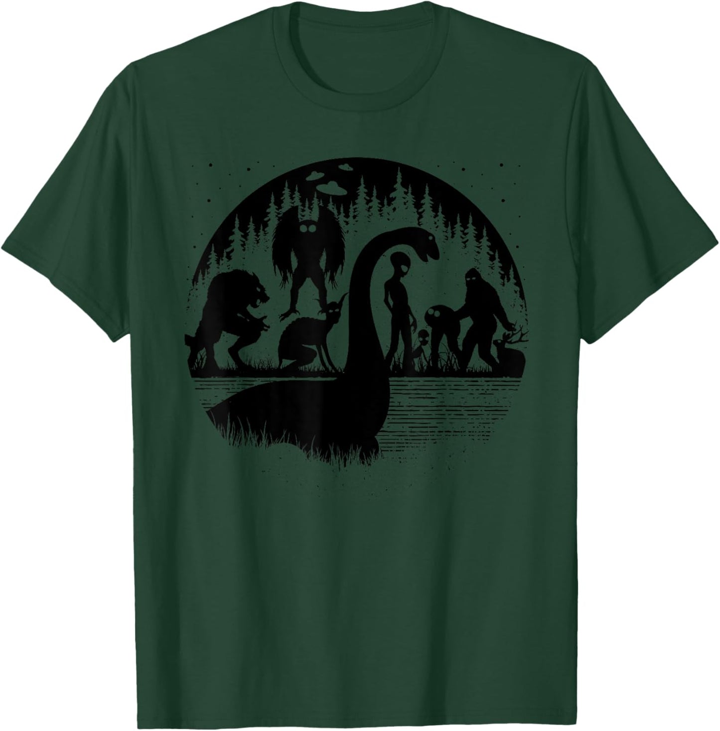Bigfoot Loch Ness Monster Mothman And Aliens! Funny Cryptid T-Shirt - T-Shirt | Forest