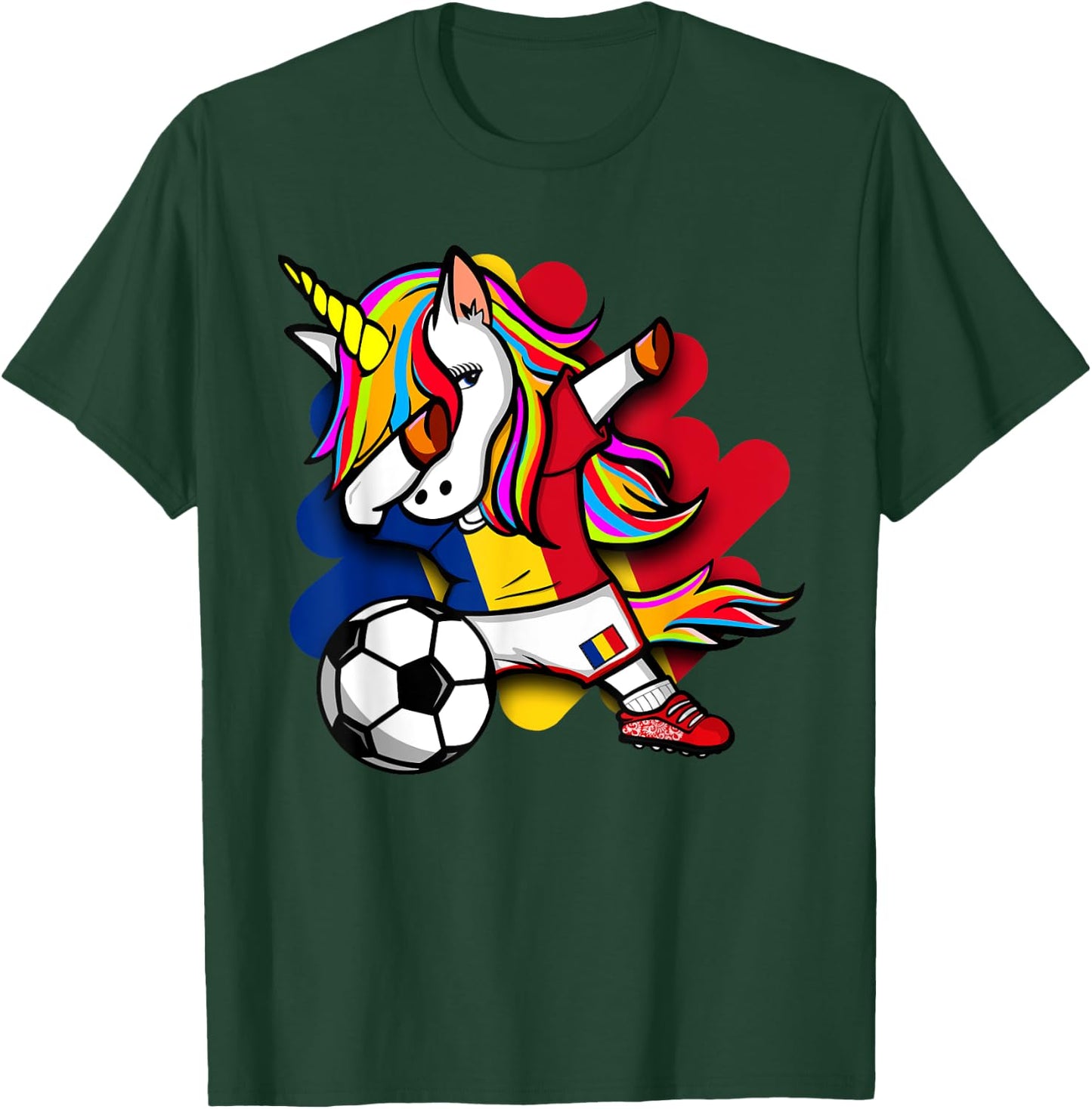 Dabbing Unicorn Romania Soccer Fans Jersey Romanian Football T-Shirt - T-Shirt | Forest