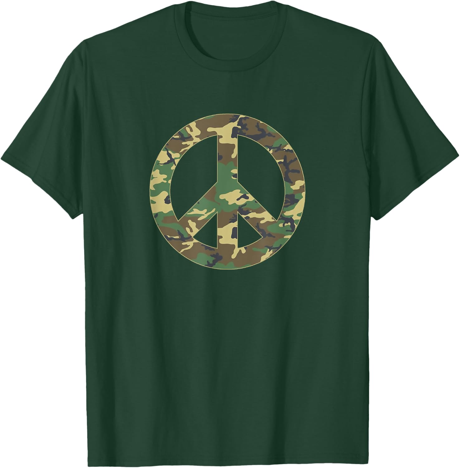 Camo Peace Sign Symbol Camouflage Women Adults T-Shirt - T-Shirt | Forest