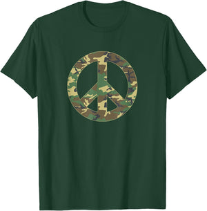 Camo Peace Sign Symbol Camouflage Women Adults T-Shirt - T-Shirt | Forest