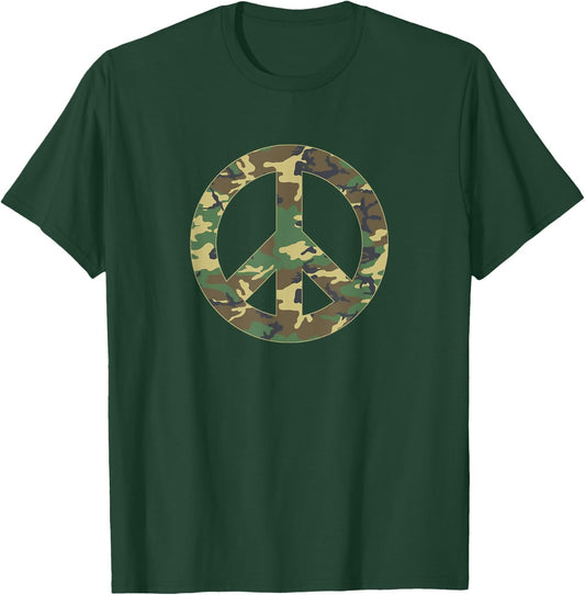 Camo Peace Sign Symbol Camouflage Women Adults T-Shirt - T-Shirt | Forest