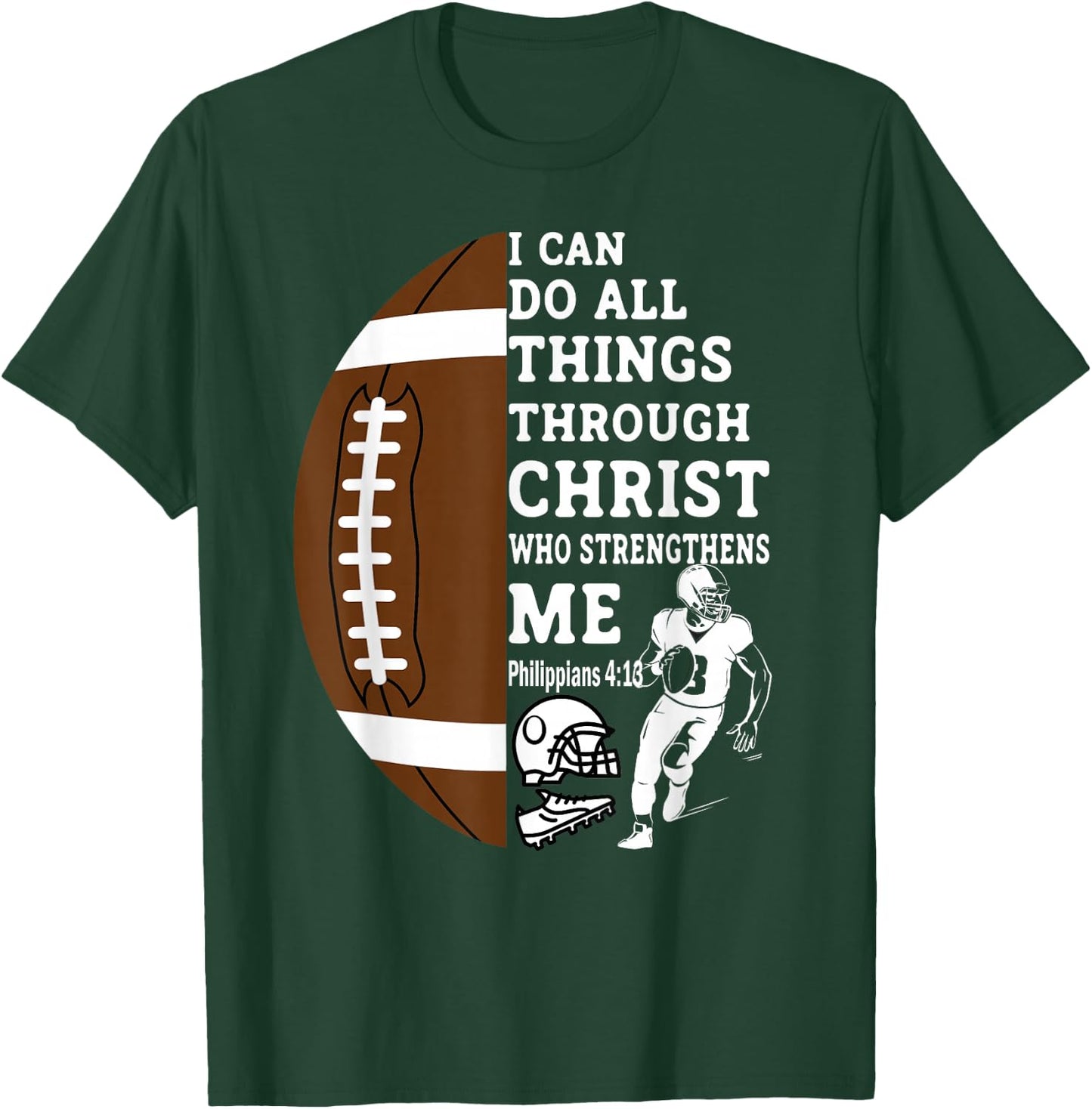 Motivational Bible Verse Christian Gifts Football T-Shirt - T-Shirt | Forest