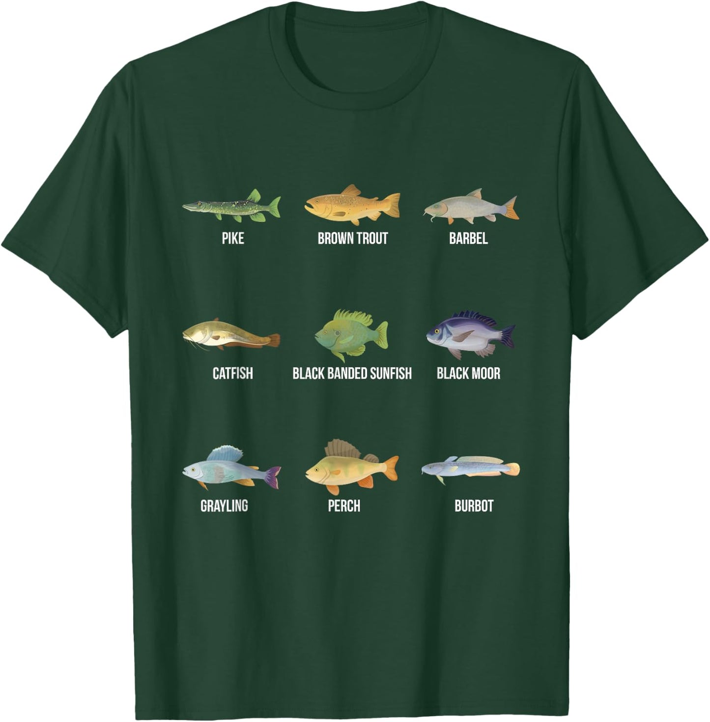 Types of Freshwater Fish Species Funny Fishing Gifts T-Shirt - T-Shirt | Forest