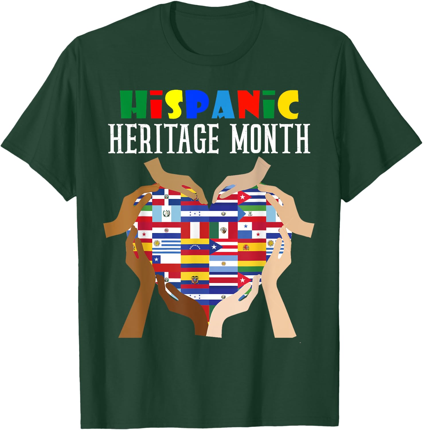 Hispanic Heritage Month All Countries Flag Heart Hands Women T-Shirt - T-Shirt | Forest