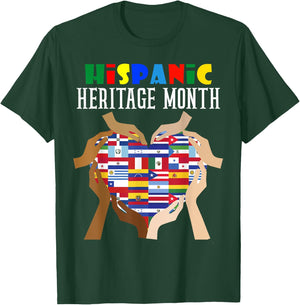 Hispanic Heritage Month All Countries Flag Heart Hands Women T-Shirt - T-Shirt | Forest