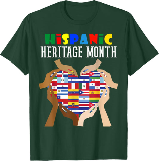 Hispanic Heritage Month All Countries Flag Heart Hands Women T-Shirt - T-Shirt | Forest