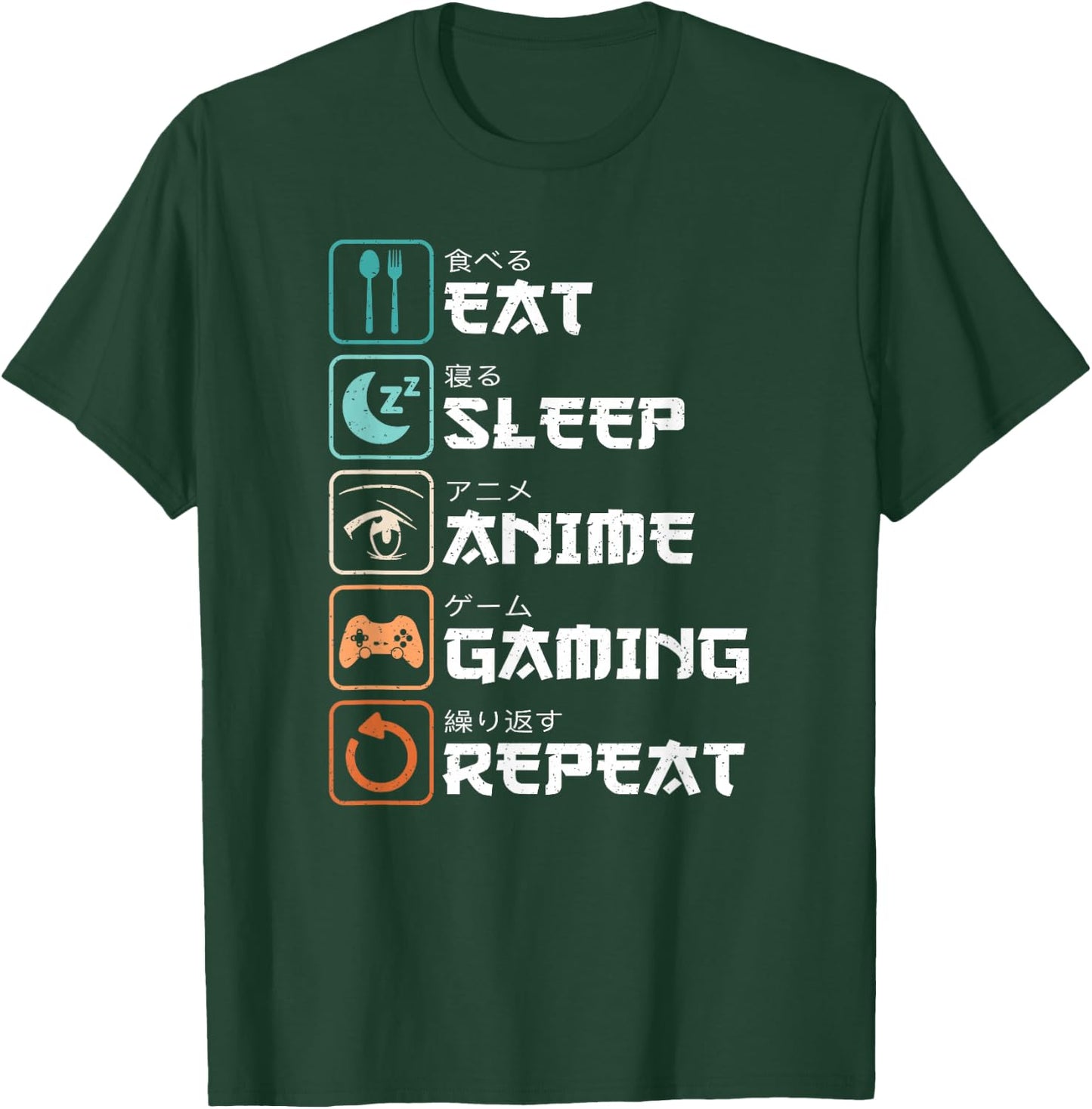 Eat Sleep Anime Gaming Repeat Manga Funny Gamer Men Boys T-Shirt - T-Shirt | Forest