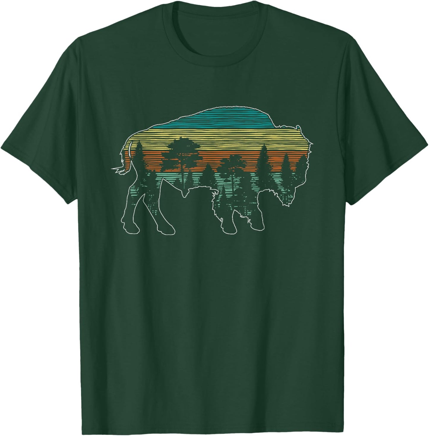 Vintage American Bison Buffalo Lover Wildlife Outdoor Trees T-Shirt - T-Shirt | Forest