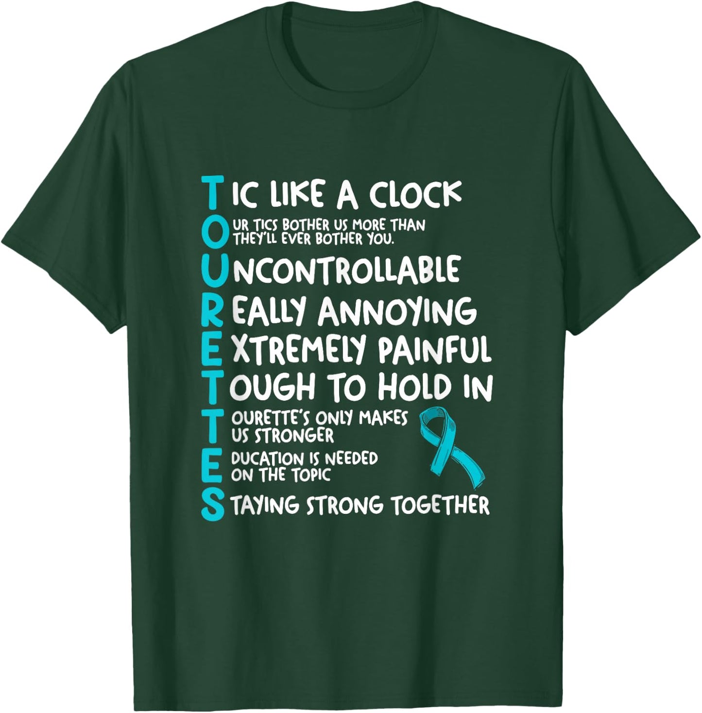 Tourettes Meaning Teal Ribbon Tourette Syndrome Awareness T-Shirt - T-Shirt | Forest