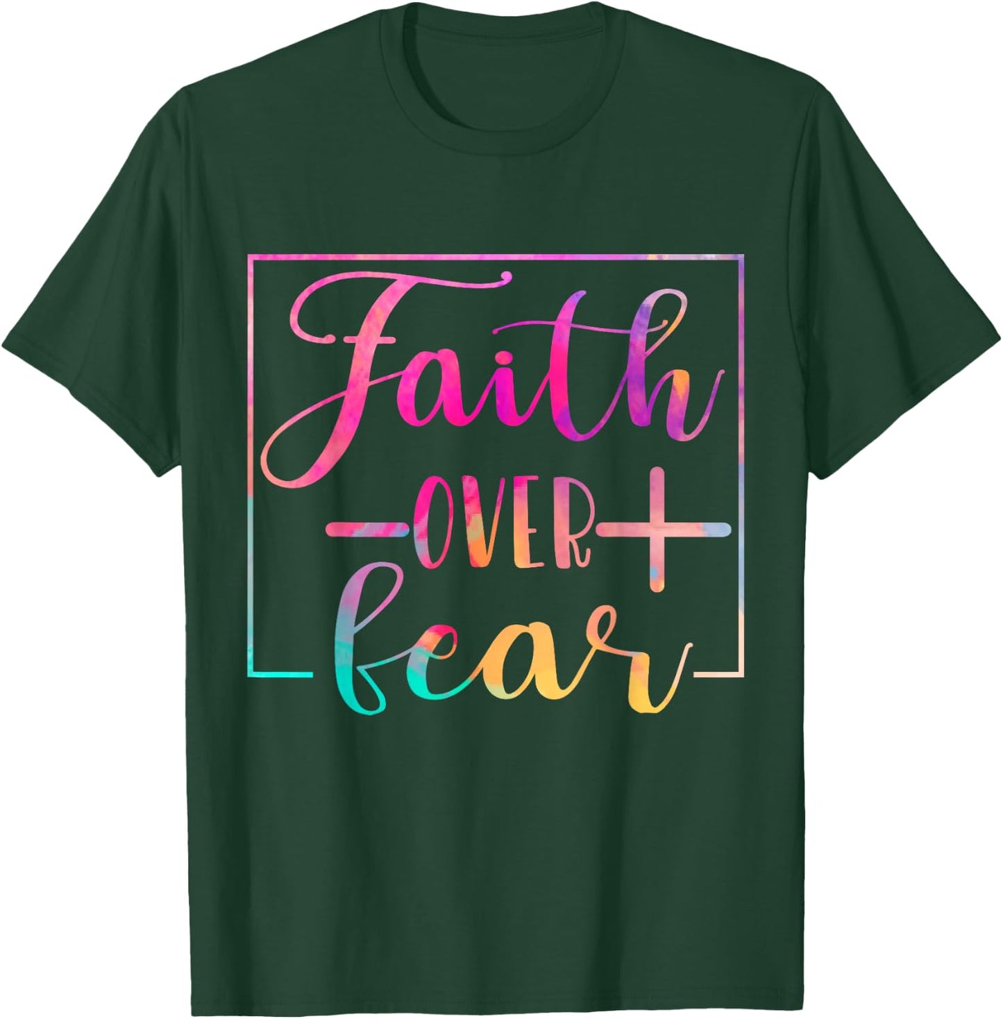 Religious Jesus Christian Faith Believe Over Fear Water Colo T-Shirt - T-Shirt | Forest