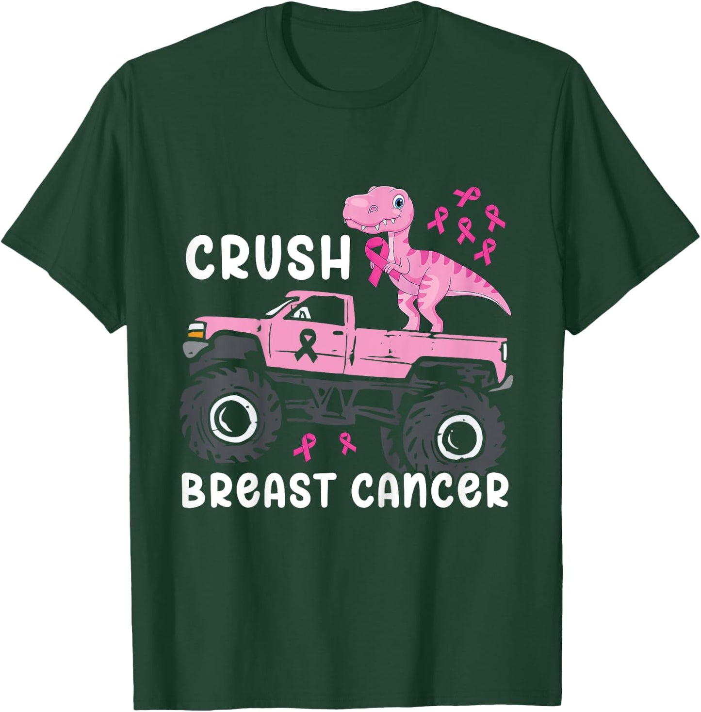 Kids Crush Breast Cancer Monster Truck Dinosaur T Rex Boys Kids T-Shirt - T-Shirt | Forest