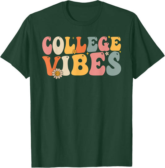 College Vibes College Team Retro 1st Day of School T-Shirt - T-Shirt | Forest