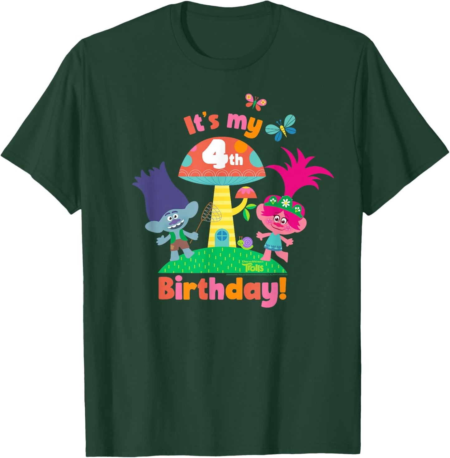 DreamWorks Trolls Poppy and Branch 4th Birthday T-Shirt - T-Shirt | Forest