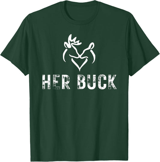 Her Buck Matching Hunting Couples Valentines Day BF T-Shirt - T-Shirt | Forest