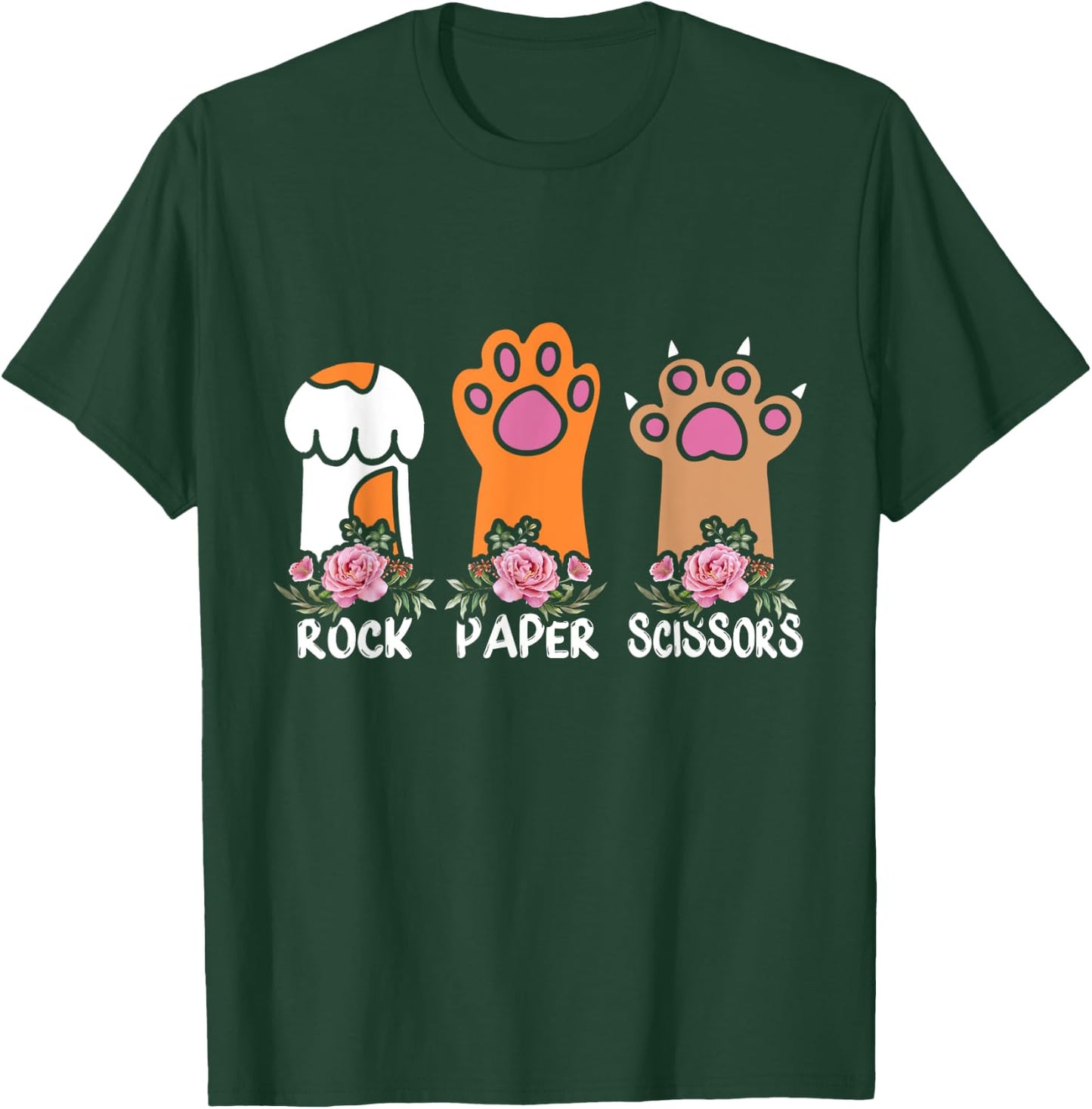 Rock Paper Scissors Hand Game Meme Animal Paw Flower Cat Men Women Kids T-Shirt - T-Shirt | Forest