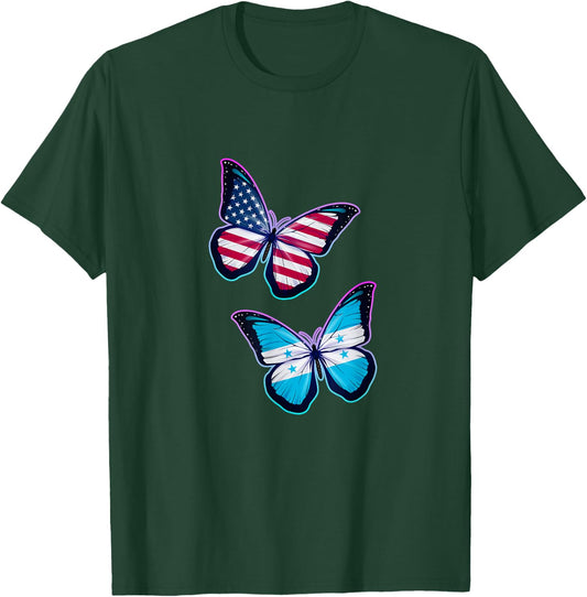 Honduras and the USA bicultural roots. Butterfly version T-Shirt - T-Shirt | Forest