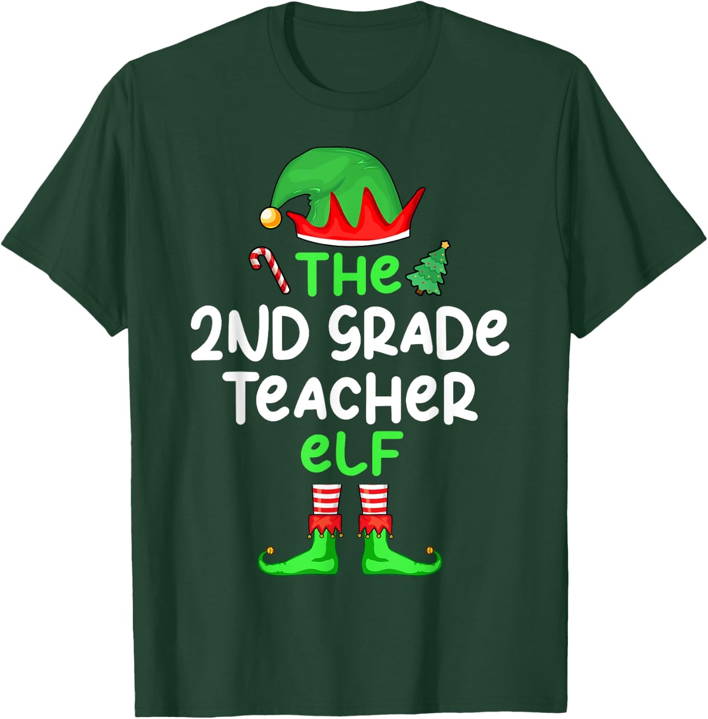 I'm The 2nd Grade Teacher Elf Christmas Matching Pajama T-Shirt - T-Shirt | Forest