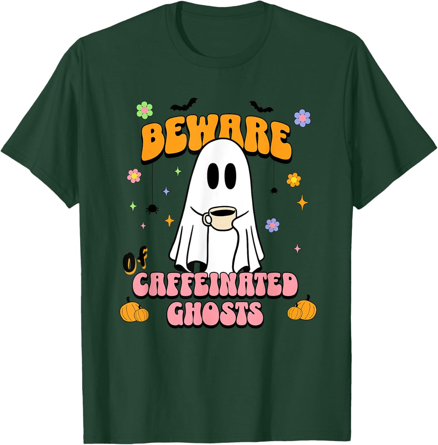Cute Ghost Drinking Coffee Halloween Spooky Season Lover T-Shirt - T-Shirt | Forest