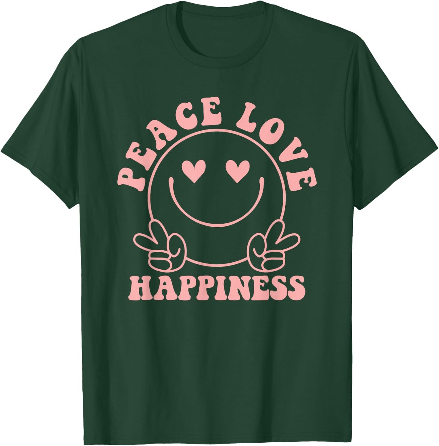 Peace Love Happiness Pink Smile Face Heart Eyes Happy Face T-Shirt - T-Shirt | Forest