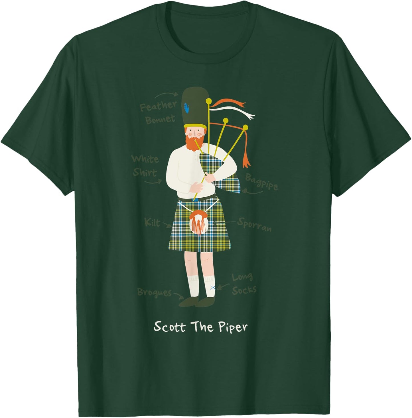 Great Highland Bagpiper Scottish Kilt Scotland Musician Kids T-Shirt - T-Shirt | Forest