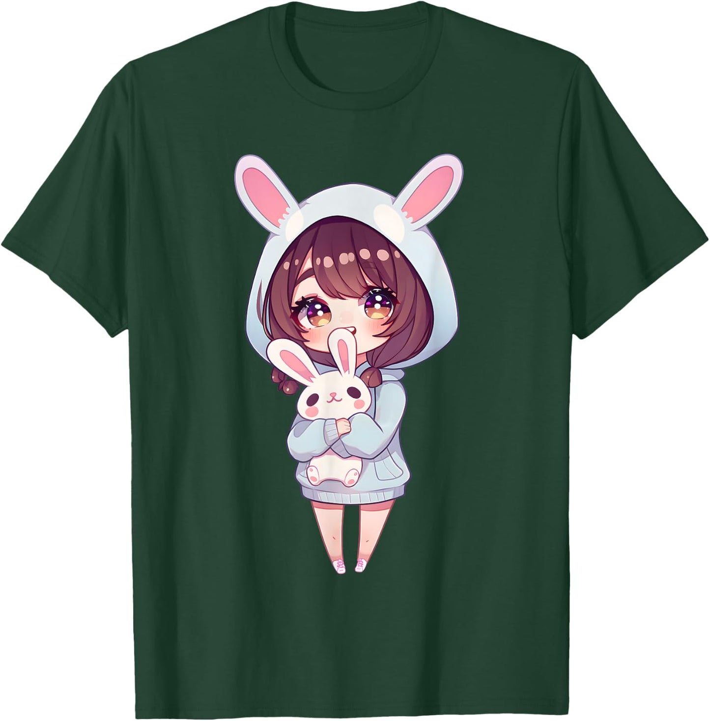 Anime Girl With Bunny Kawaii Easter Japanese Otaku Girl T-Shirt - T-Shirt | Forest